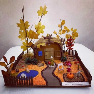 Осенняя деревня поделка в сад