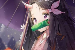 Девочка с бамбуком во рту