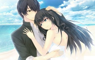 Аниме девушка на руках у парня