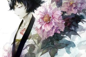 Аниме мальчик с цветами
