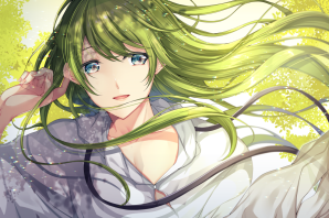 Тян с зелёными волосами