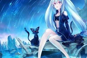 Аниме девушка кошка с белыми волосами