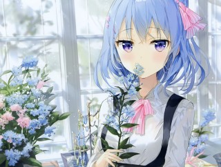 Аниме девочка с короткими синими волосами