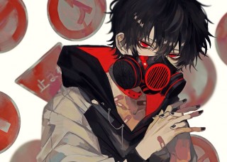 Аниме парень в противогазе