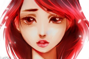 Девушка с красными волосами и глазами