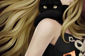 Аниме девушка черная кошка