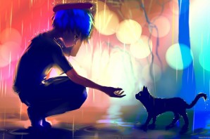 Девочка и черный кот