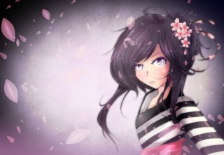 Аниме тян на фиолетовом фоне