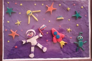 Поделка космос из пластилина на картоне