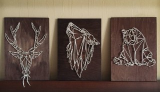 Поделка из гвоздей и ниток на доске