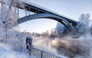 Зима река мост