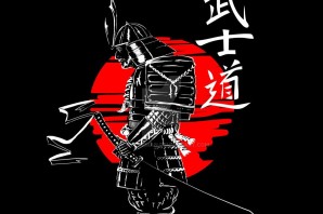 Белый самурай на черном фоне