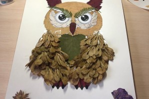 Сова трафарет для аппликации из листьев