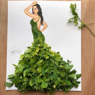 Шаблон девушка в платье из листьев