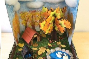 Осенний лес в коробке поделка