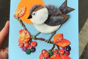 Осенняя поделка воробей