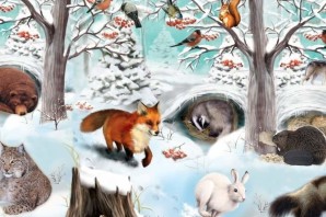 Панорама дикие животные зимой