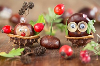 Композиция из каштанов и листьев