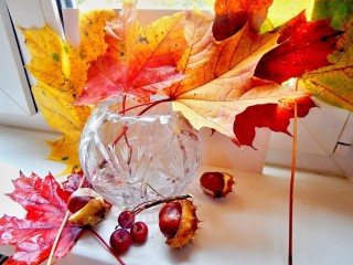 Букет осенних листьев в вазе