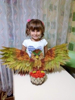 Сова из листьев поделка в школу