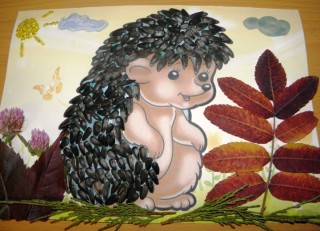 Ежик из семечек осенняя поделка аппликация