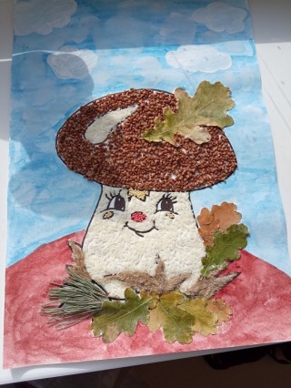 Поделка гриб из крупы