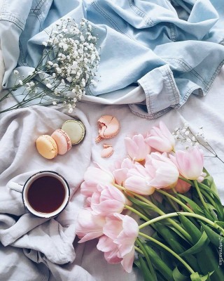 Кофе цветы и красивый платок