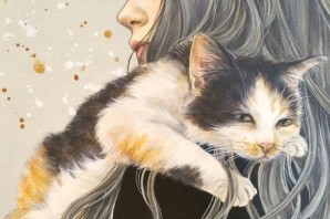 Девушка и котята арт