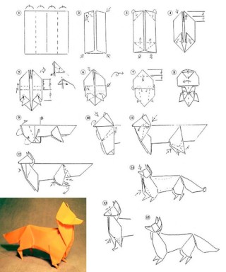 Оригами лиса из бумаги