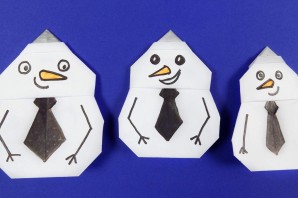 Снеговик из бумаги оригами