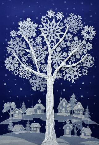 Зимняя аппликация из бумаги