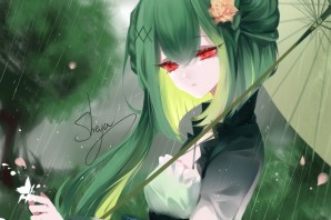 Девушка с зелеными волосами арт