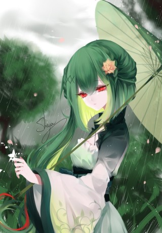 Девушка с зелеными волосами арт