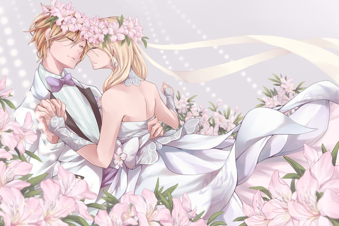 Аниме свадьба блондин и розовая