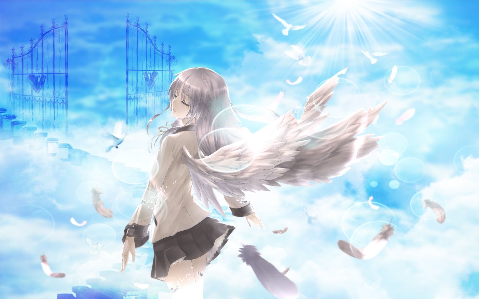 Девочка рай. Ангел в небе аниме. Девочка ангел в небе. Ангел хранитель аниме. Аниме девушка в небе.