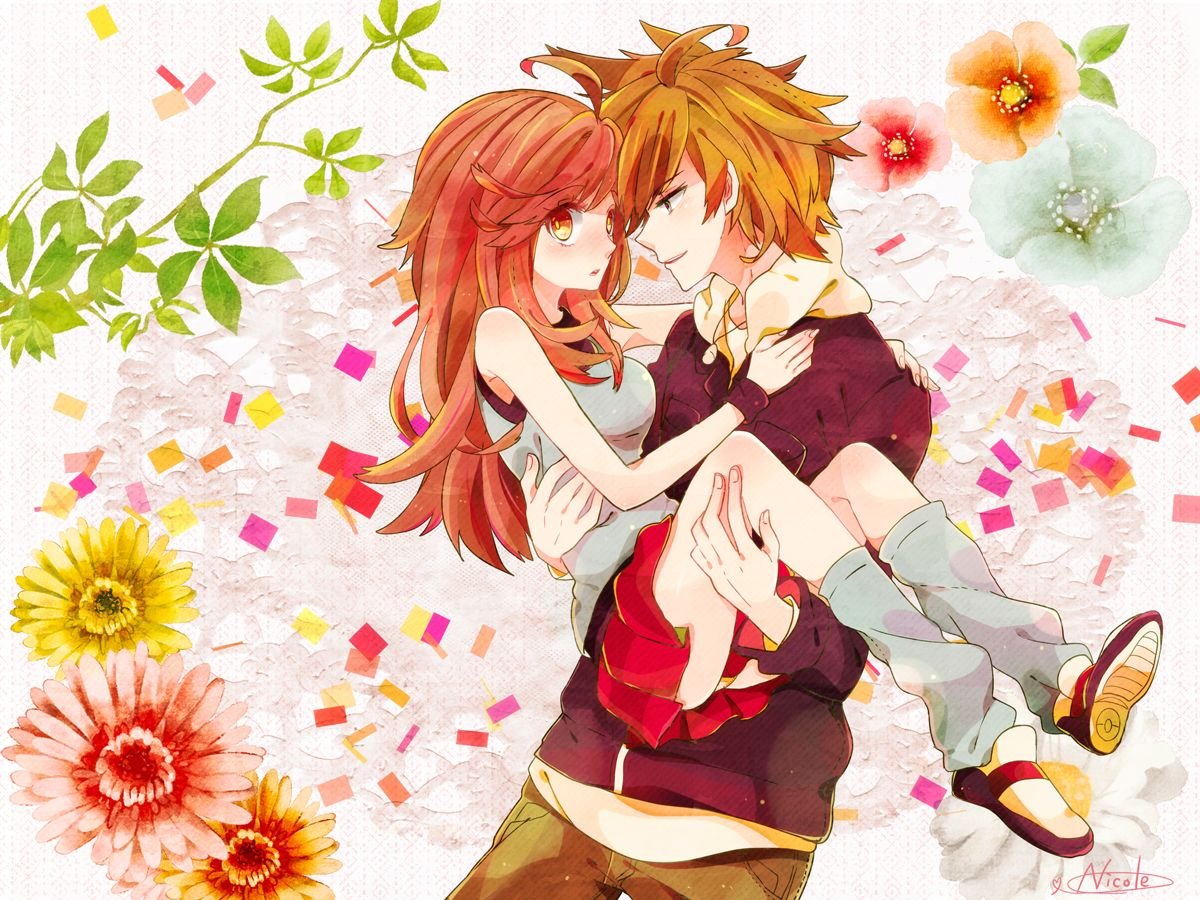 Рыжая девушка и парень аниме