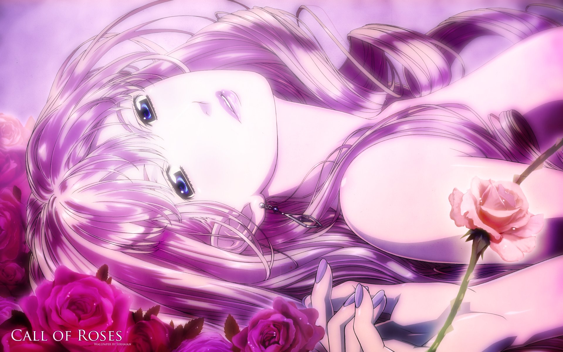 Фиолетово розовые волосы аниме
