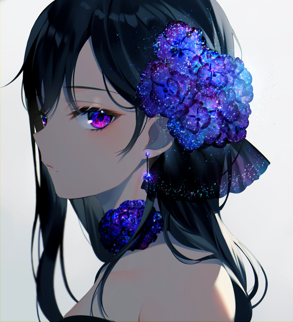 Аниме девушка с цветами в волосах