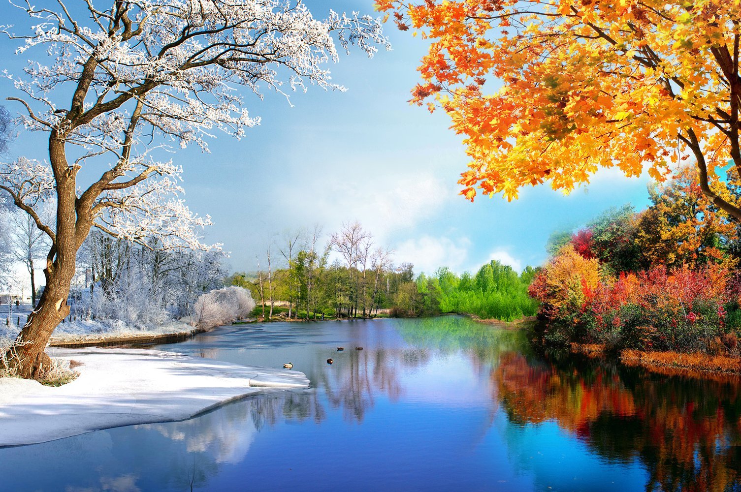 Пейзаж природа лето, осень, зима, Весна.