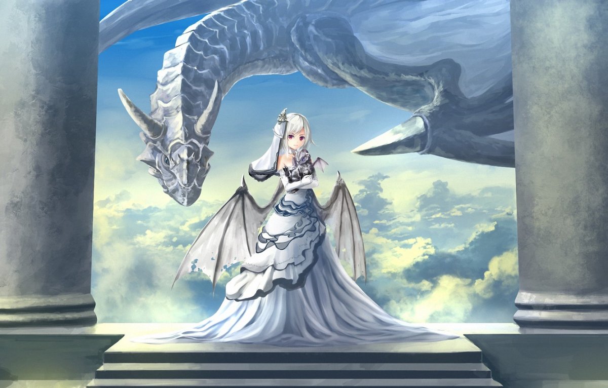 Аниме девушка белый дракон