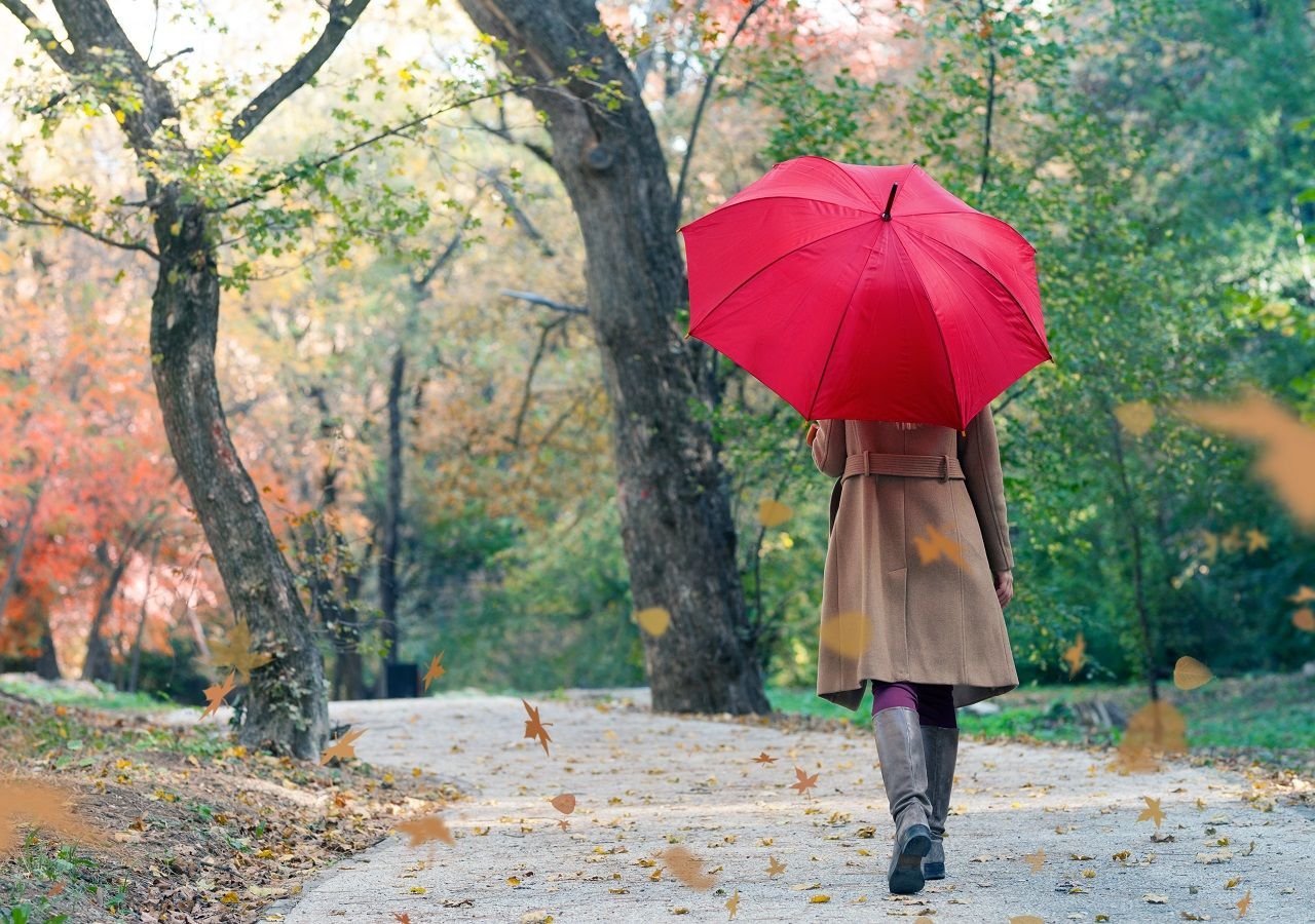 Фото женщина дождь парк осень