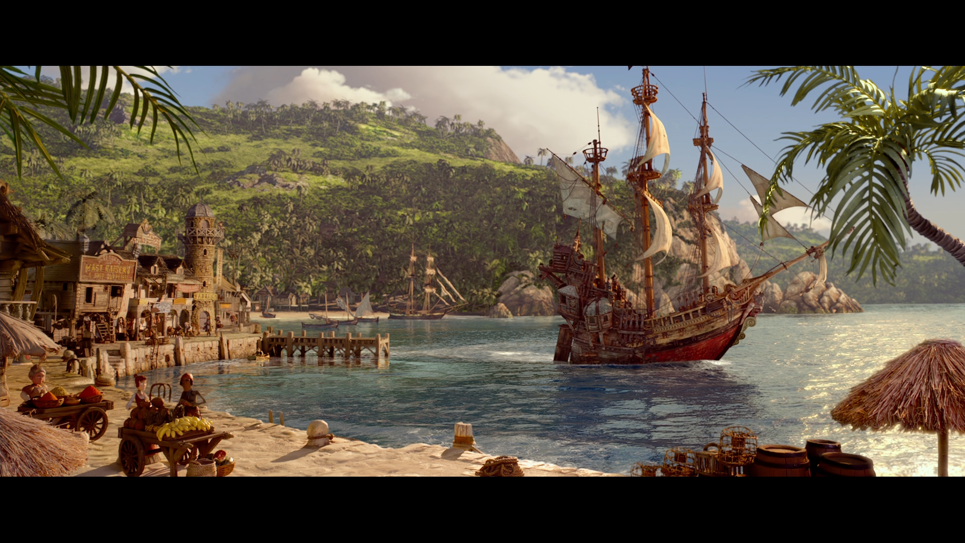 Порт Тортуга на Карибах. Остров пиратов. Пиратский корабль и остров. Пиратский берег. Острова корабли пираты