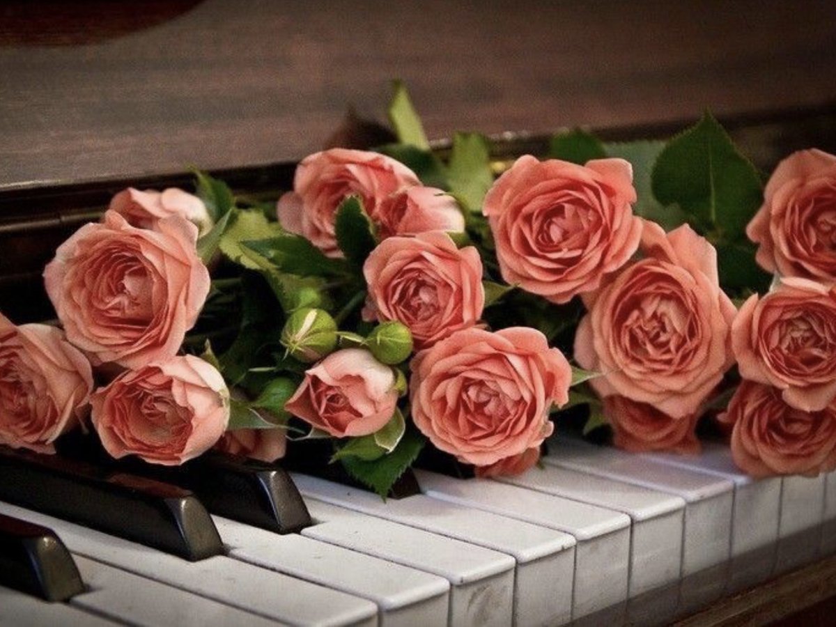Красивое муз поздравление. Музыкальный букет цветов. Цветы на рояле. Цветы на пианино. Рояль с цветами.