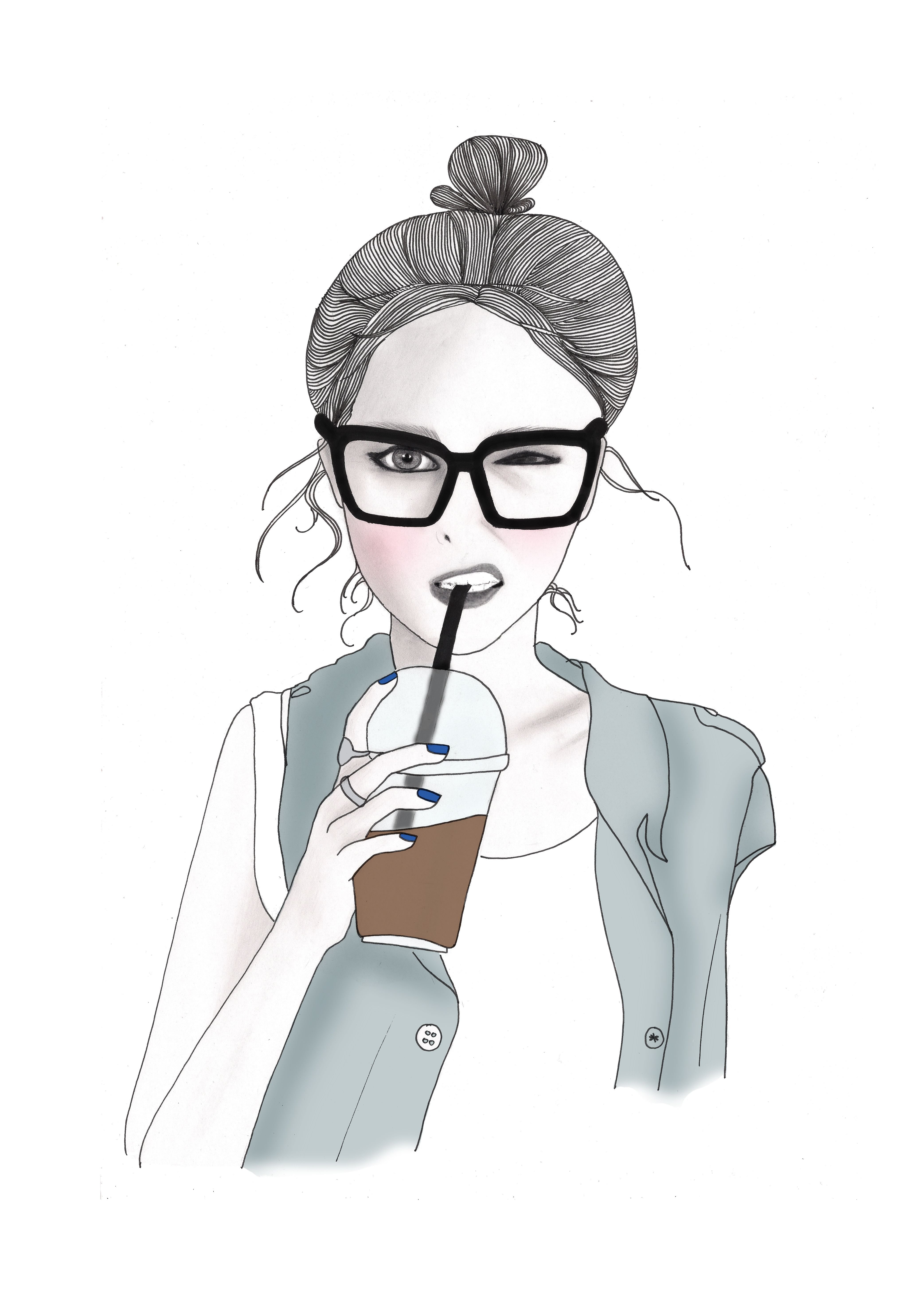 Рисованная девушка в очках