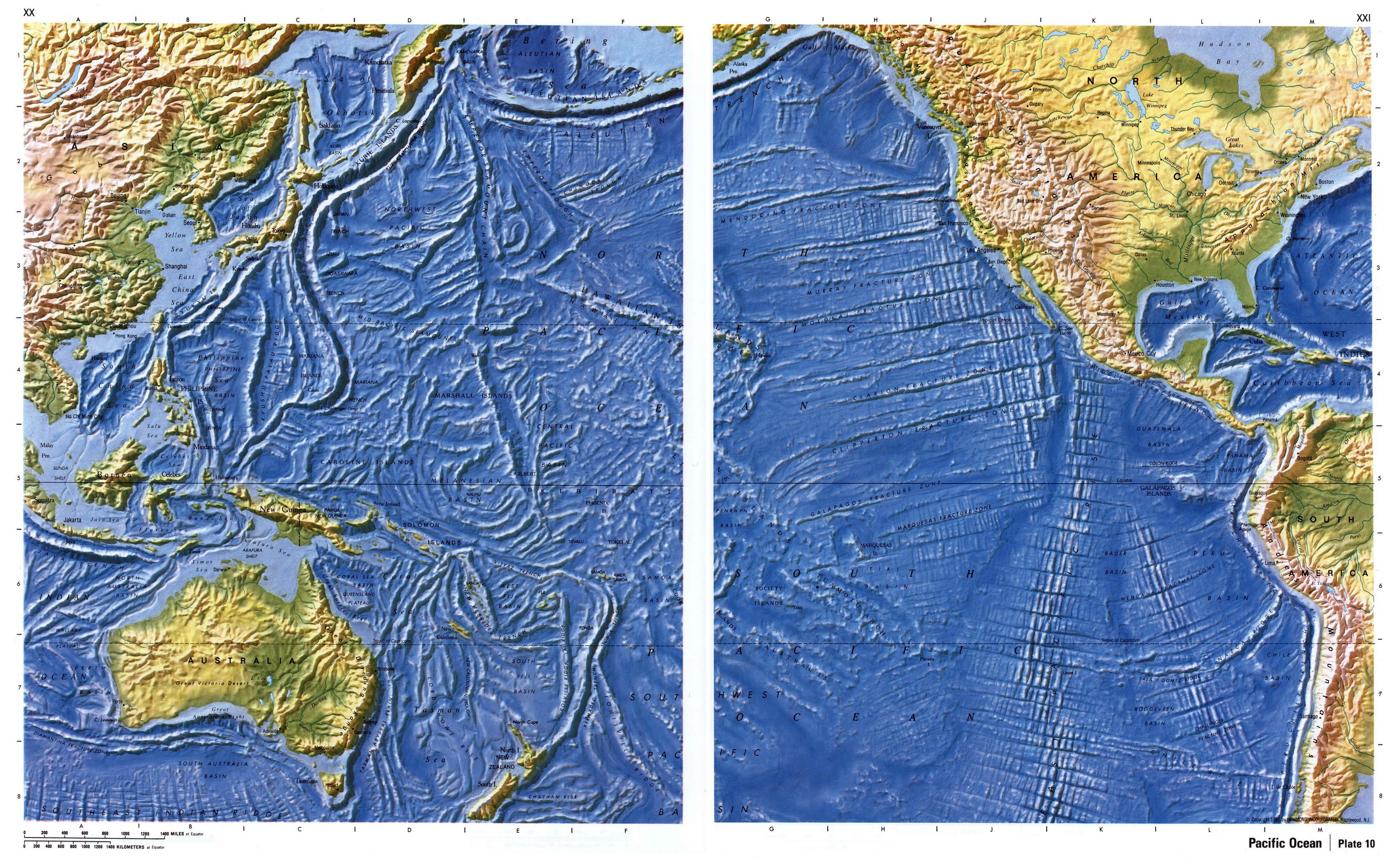 Карта рельефа дна Тихого океана