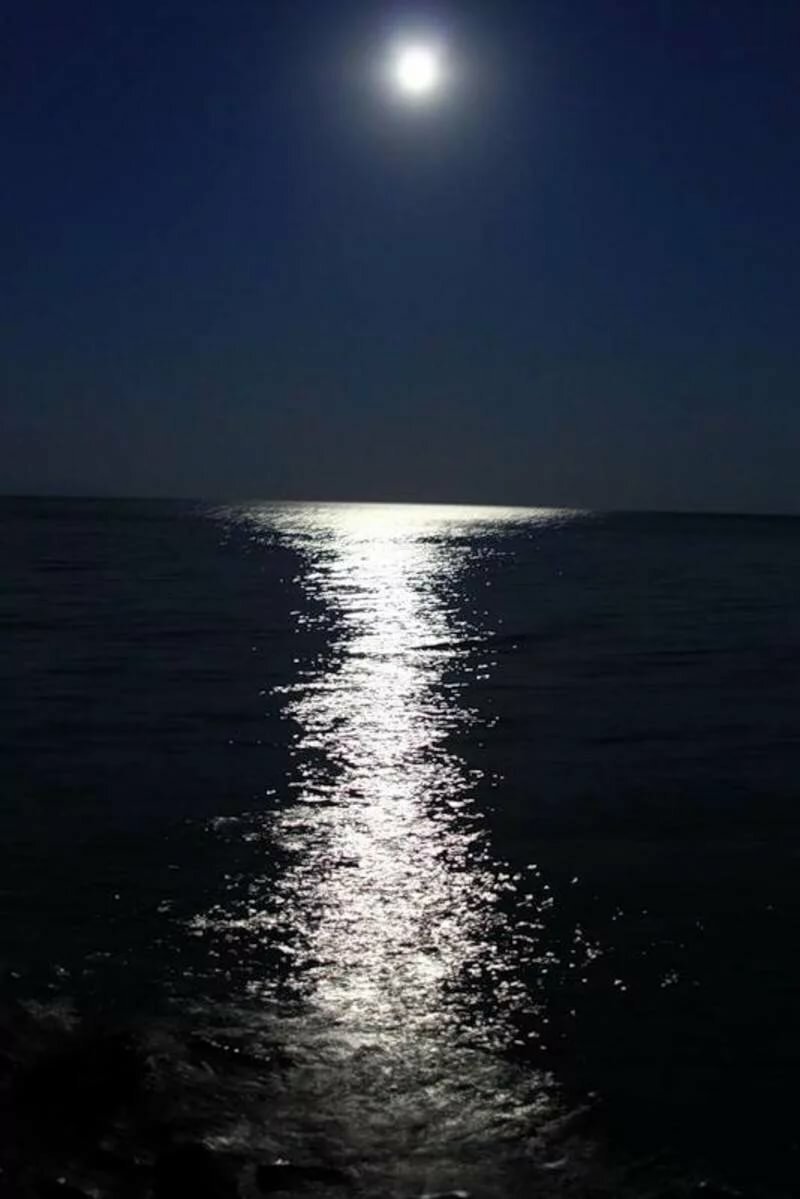 Озеро тянется длинной блистающей полосой. Ночное море. Ночь в море. Лунная дорожка. Лунная дорожка на море.
