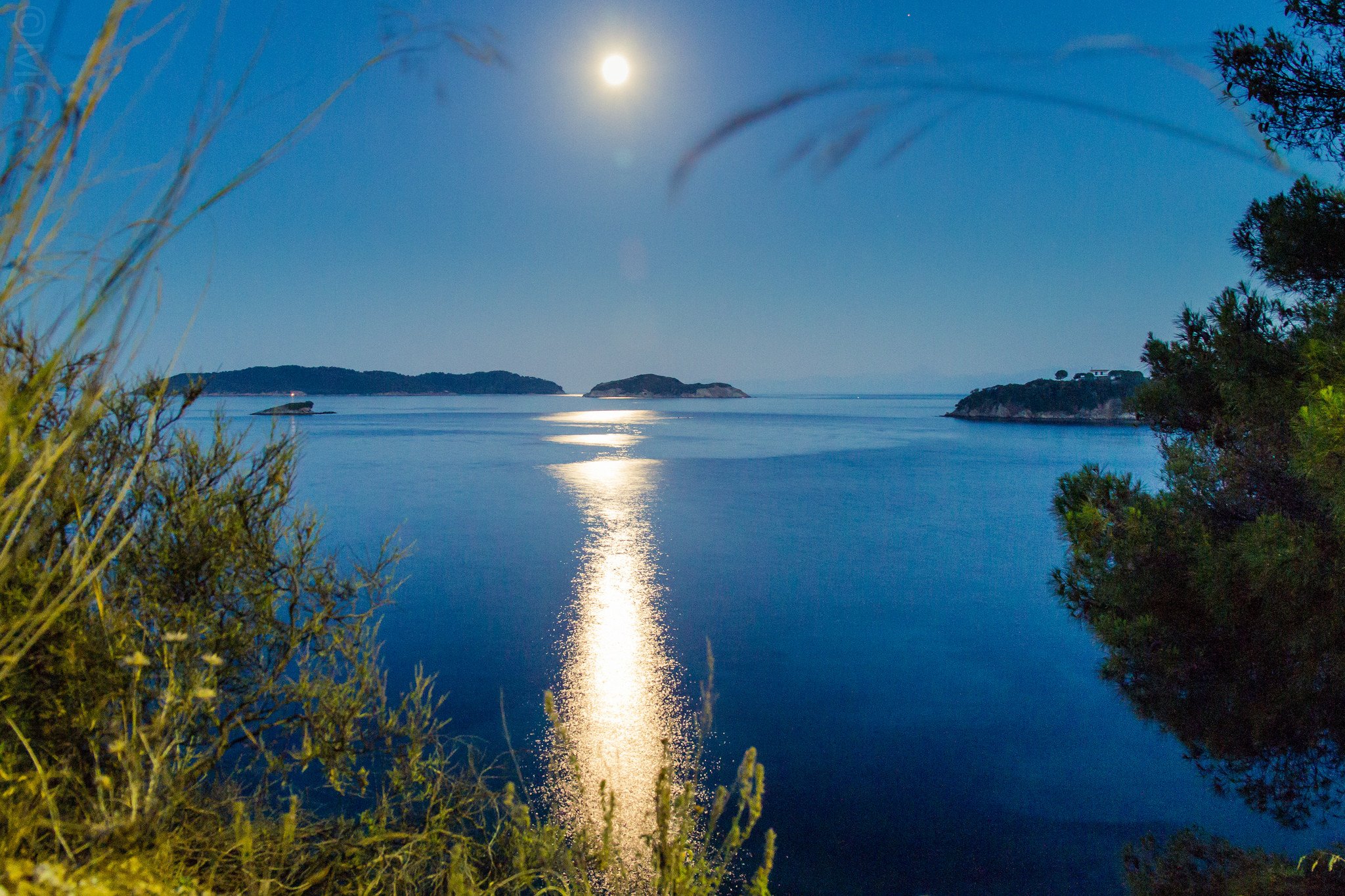 Луна распласталась на тихой воде. Лунная дорожка на озере. Ночное море. Лунная дорожка на воде. Лунный свет над озером.