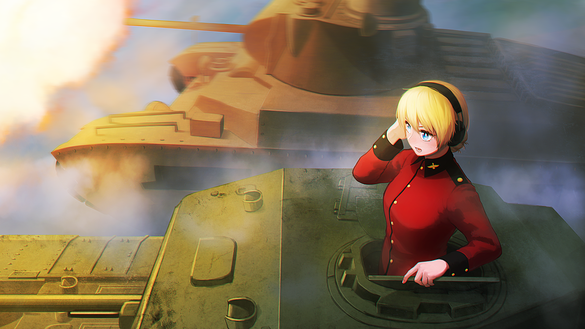 Girls und Panzer фон. Девушки и танки.