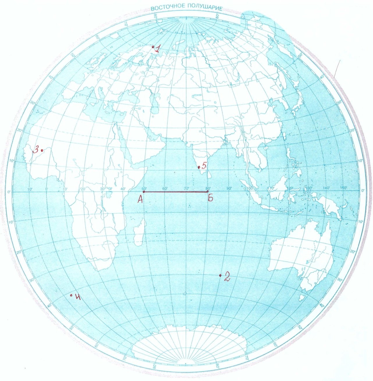Карта полушарий Восточное полушарие контурная карта