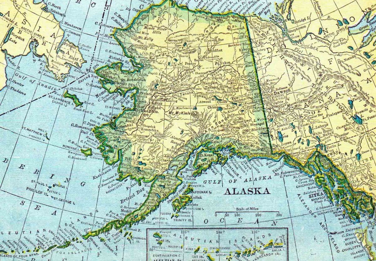 Штат Аляска физическая карта